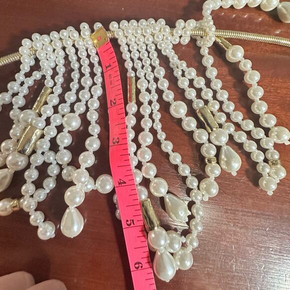 Chico's ASTER FRINGE Necklace Pearl Waterfall Gold Cream NWT $69 Statement - Picture 7 of 10